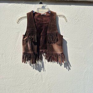 Vintage Real Suede Leather Patchwork Fringe Kids Vest-Traditional CosrumeDressUp